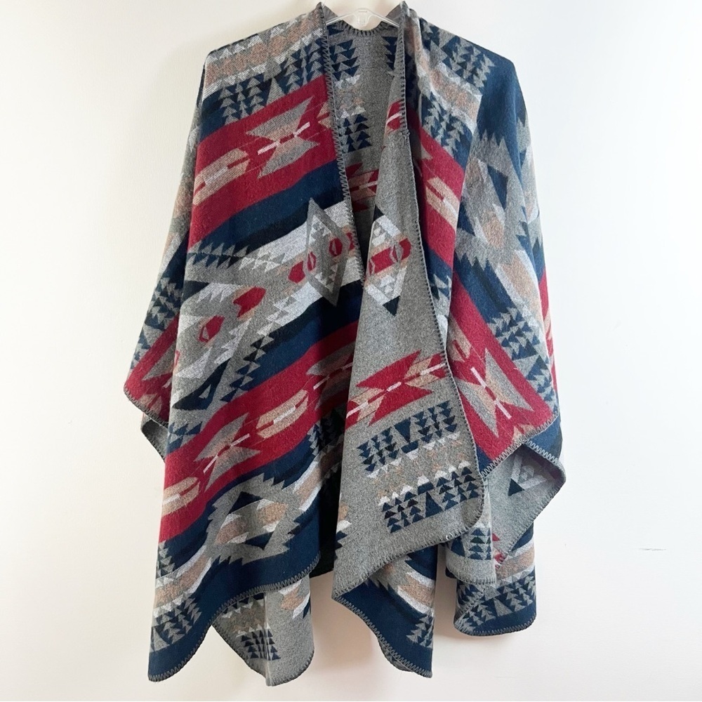Southwestern Boho Cape Poncho Blanket Shawl Wrap Large XL Aztec Western Zapotec
